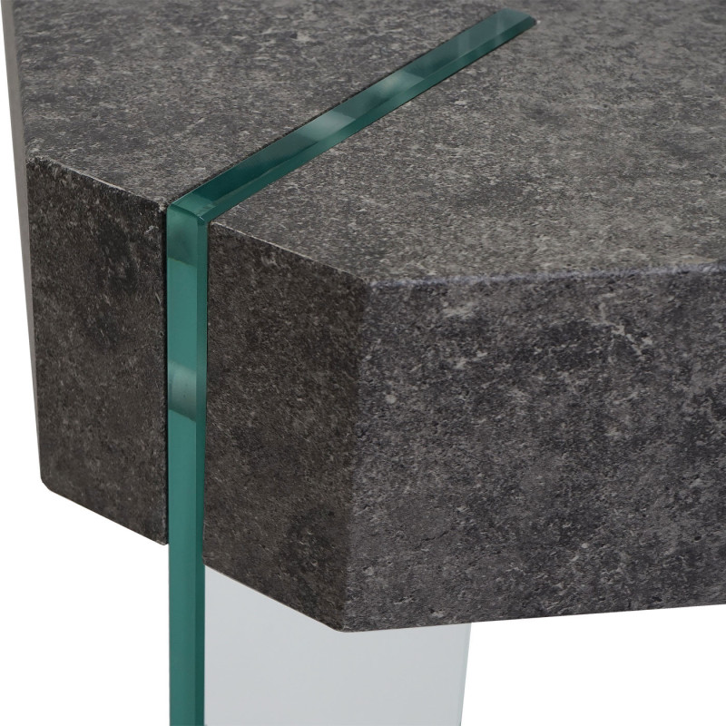 Table basse de salon Kos T578, FSC 40x110x60cm - aspect béton, pieds en verre