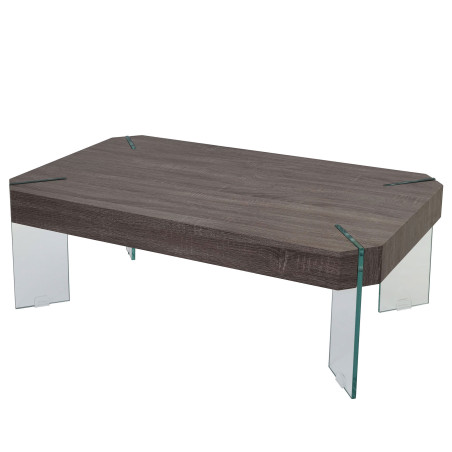 Table basse de salon Kos T578, MVG 40x110x60cm - aspect chêne foncé, pieds en verre