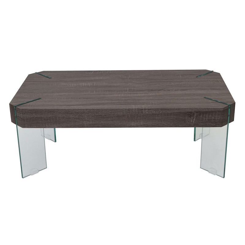 Table basse de salon Kos T578, MVG 40x110x60cm - aspect chêne foncé, pieds en verre