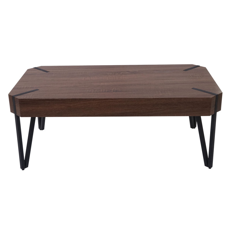 Table basse de salon Kos T573, MVG 43x110x60cm - chêne marron, pieds métalliques foncés