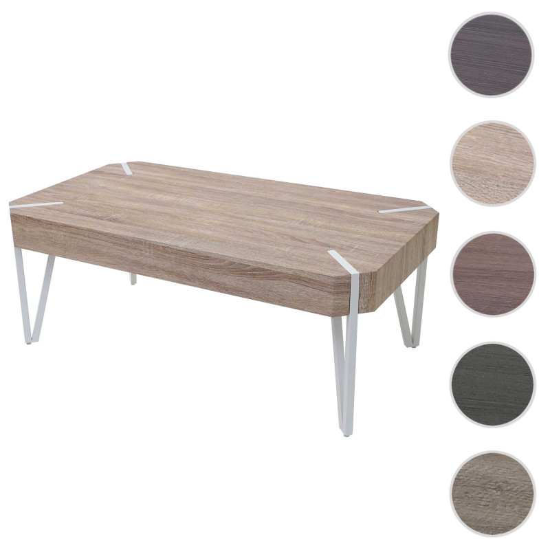 Table basse de salon Kos T573, FSC 43x110x60cm - chêne, pieds métalliques clairs