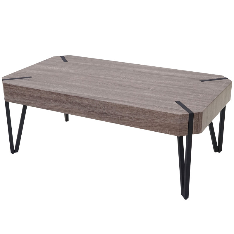 Table basse de salon Kos T573, MVG 43x110x60cm - chêne foncé, pieds métalliques foncés