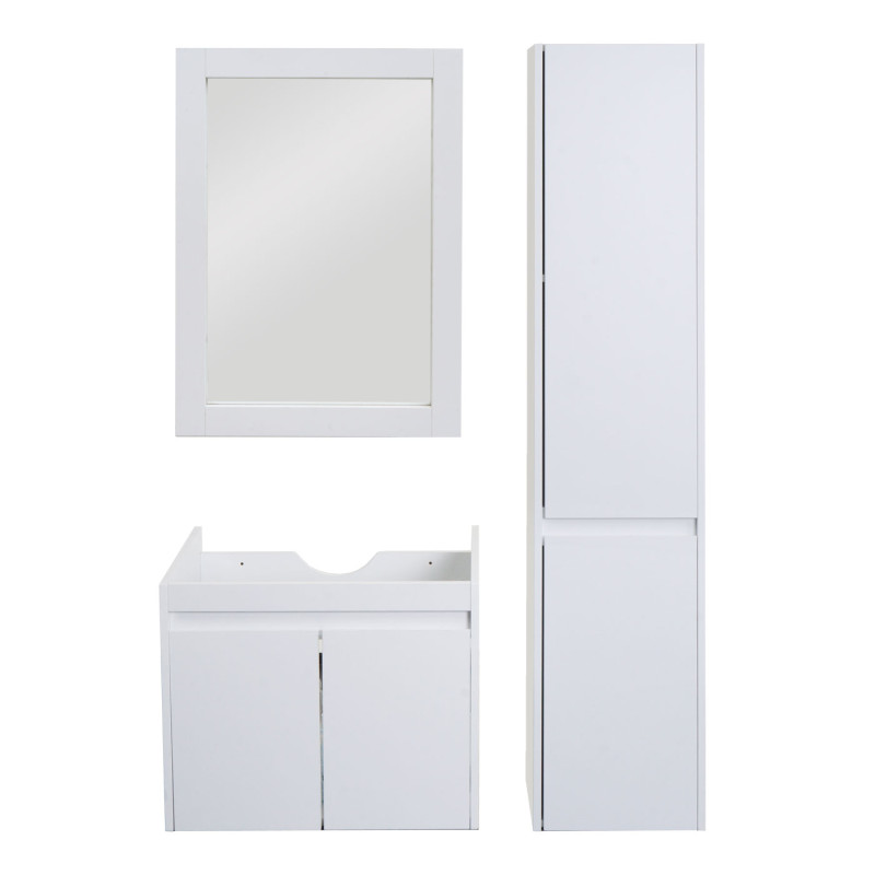 Ensemble pour salle de bain lavabo miroir mural armoire suspendue meuble de salle de bain, certifié MVG mélaminé - blanc