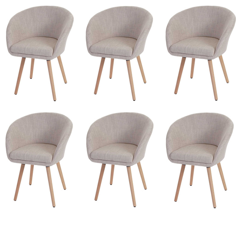 6x chaise de salle à manger Malmö T633, fauteuil, design rétro des années 50 - tissu, crème/gris