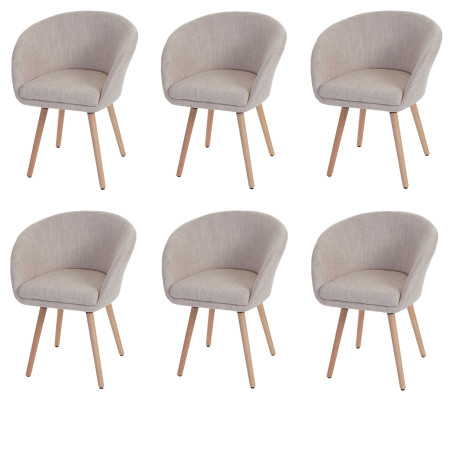 6x chaise de salle à manger Malmö T633, fauteuil, design rétro des années 50 - tissu, crème/gris