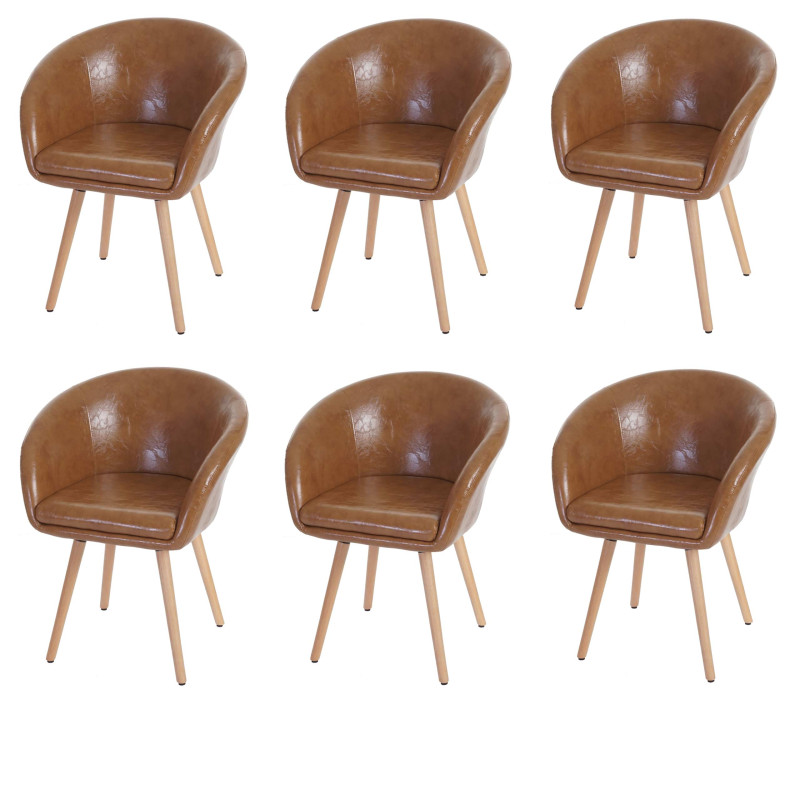 6x chaise de salle à manger Malmö T633, fauteuil, design rétro des années 50 - similicuir, aspect daim
