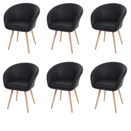 6x chaise de salle à manger Malmö T633, fauteuil, design rétro des années 50 - similicuir, noir