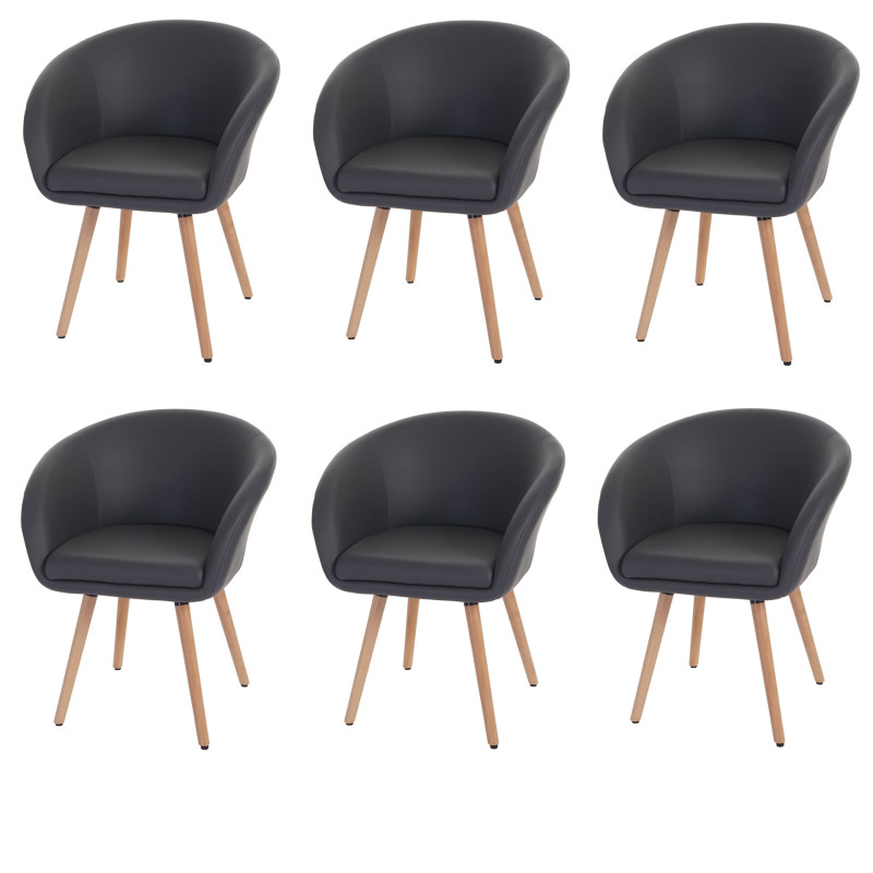 6x chaise de salle à manger Malmö T633, fauteuil, design rétro des années 50 - similicuir, gris
