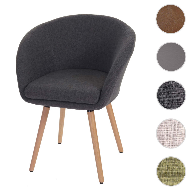 Chaise de salle à manger Malmö T633, fauteuil, design rétro des années 50 - tissu, gris