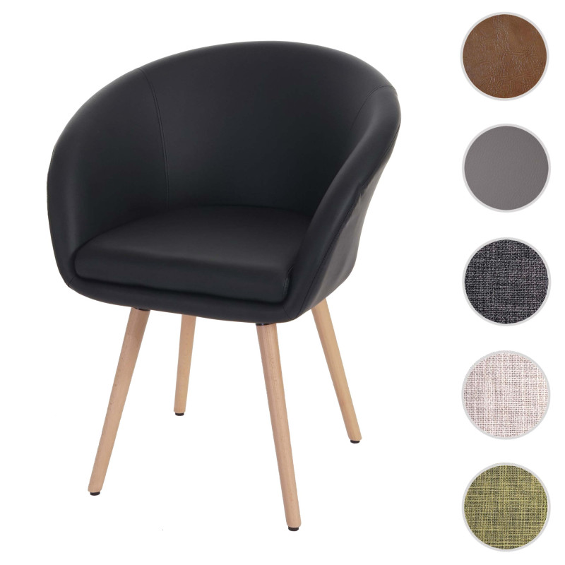 Chaise de salle à manger Malmö T633, fauteuil, design rétro des années 50 - similicuir, noir