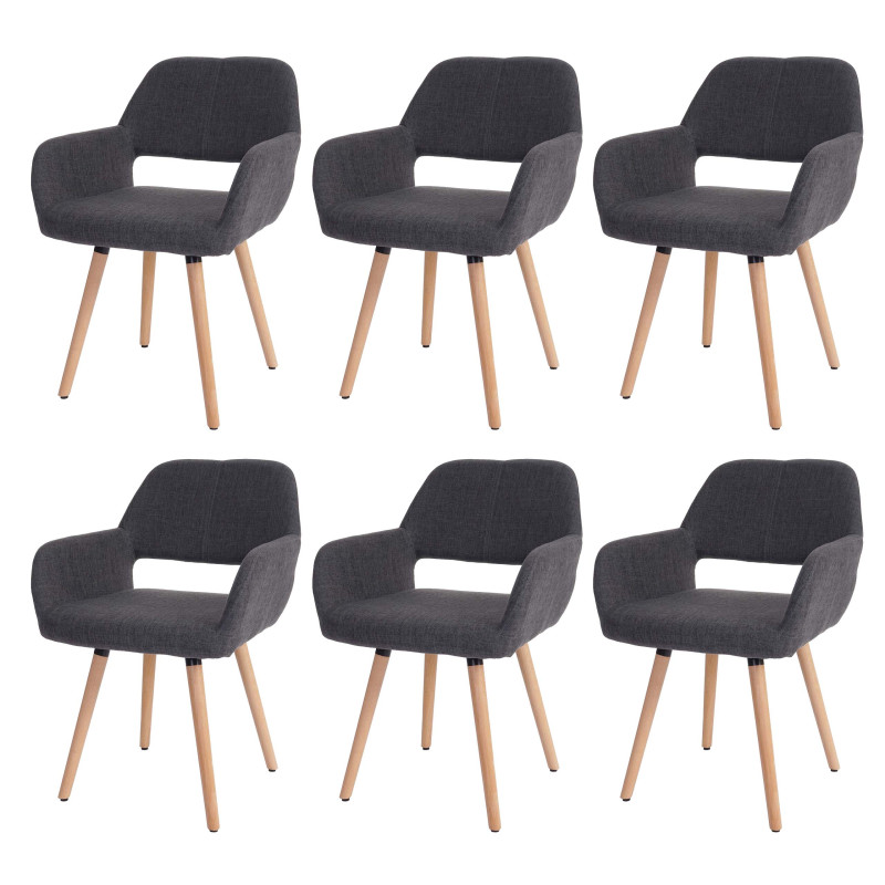6x chaise de salle à manger Altena II, fauteuil, design rétro des années 50 - tissu, gris