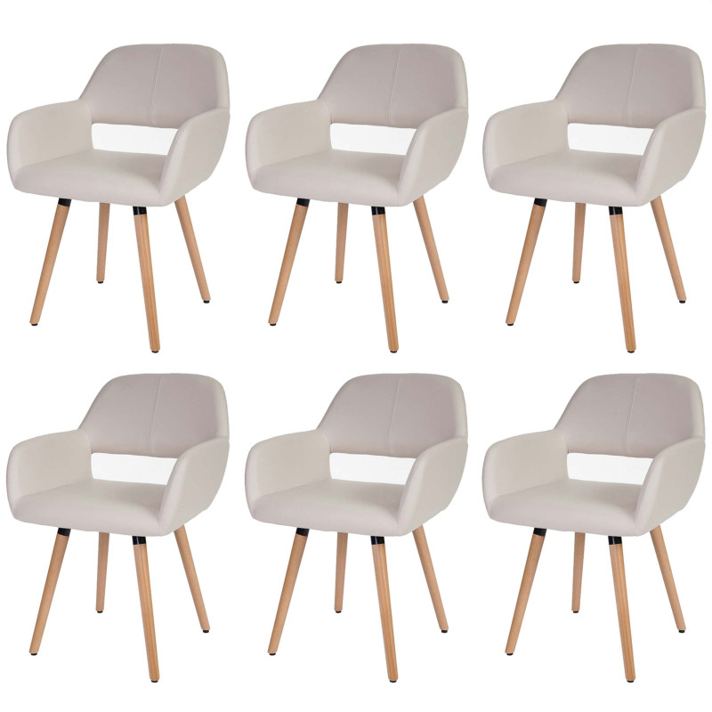 6x chaise de salle à manger Altena II, fauteuil, design rétro des années 50 - similicuir, crème