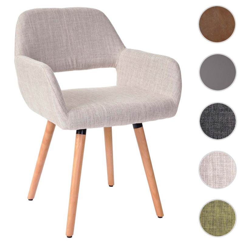Chaise de salle à manger Altena II, fauteuil, design rétro des années 50 - tissu, crème/gris