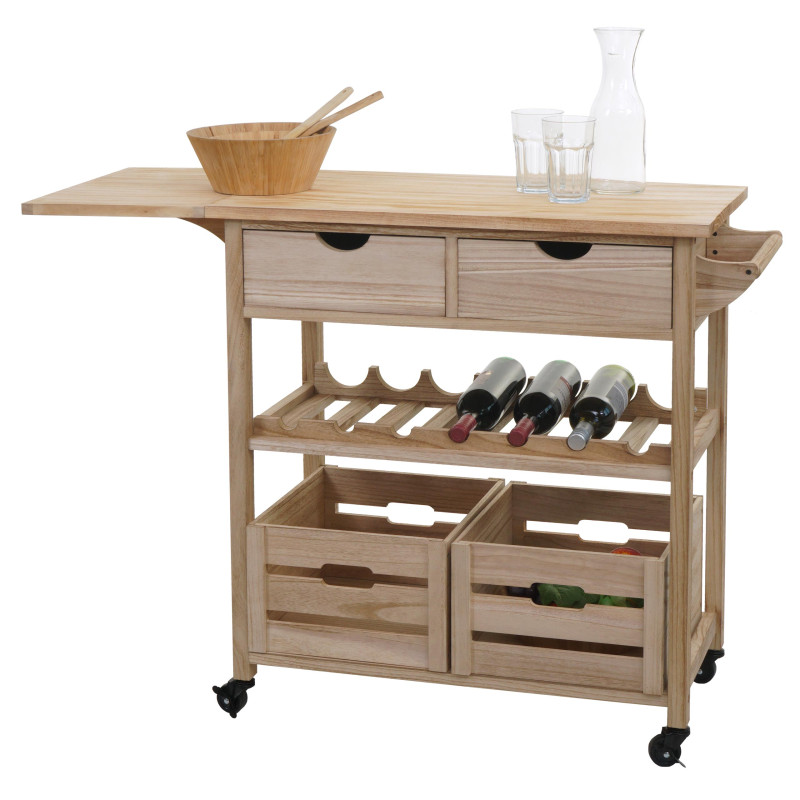 Chariot de service Chariot de cuisine Chariot de cuisine auxiliaire Chariot d'appoint Chariot à thé, pin 89x119x41cm - naturel