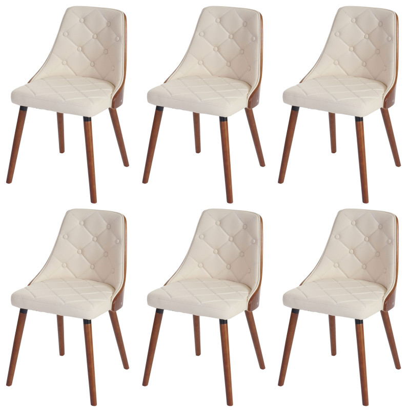 6x chaise de salle à manger Osijek, fauteuil, aspect noix, bois cintré - similicuir, crème