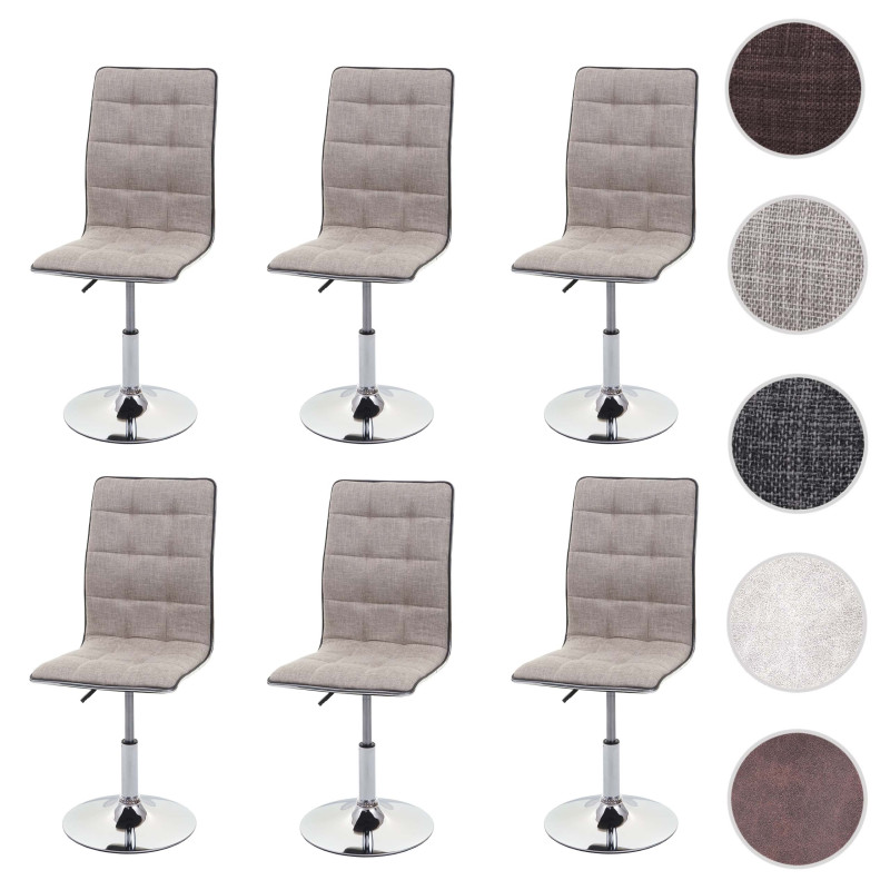 6x chaise de salle à manger fauteuil, tissu - gris clair