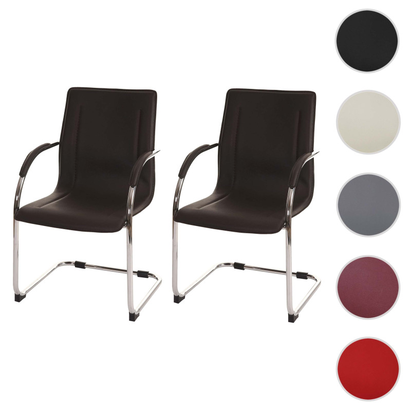 2x chaise de conférence Samara, chaise visiteurs cantilever, similicuir - marron