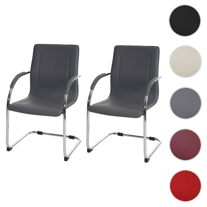 2x chaise de conférence Samara, chaise visiteurs cantilever, similicuir - gris