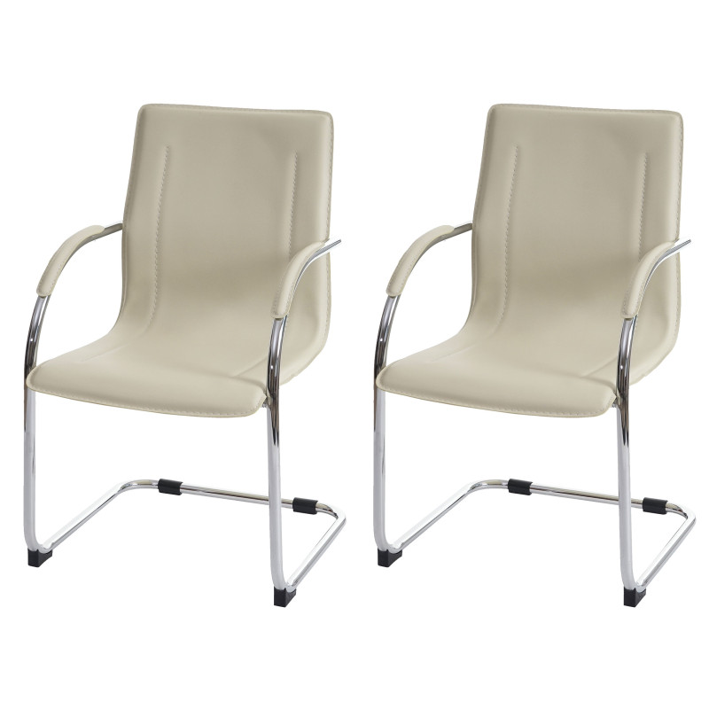 2x chaise de conférence Samara, chaise visiteurs cantilever, similicuir - crème