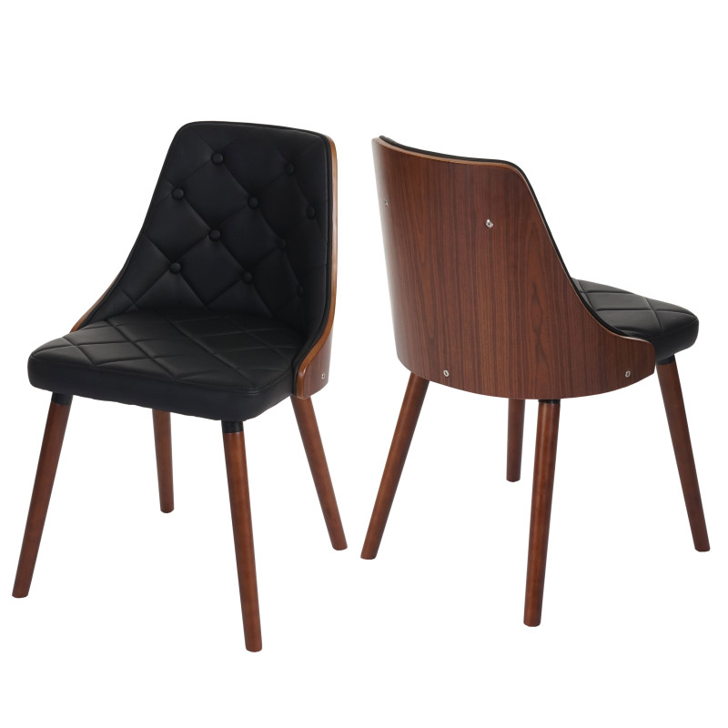 2x chaise de salle à manger Osijek, fauteuil, aspect noix, bois cintré - similicuir, noir