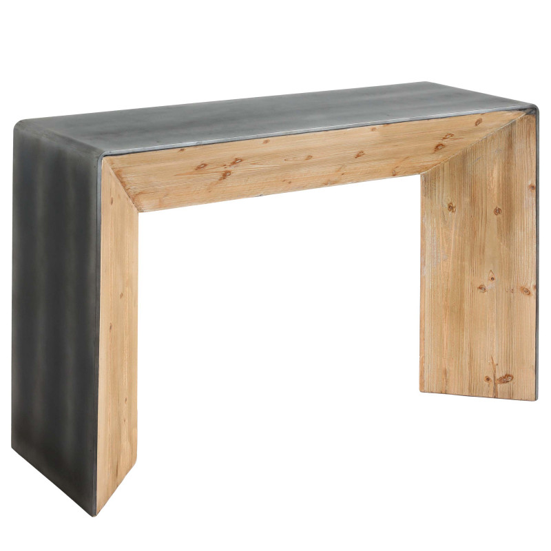 Table console table de téléphone table d'appoint, bois massif industriel MVG, 80x120x40cm naturel avec aspect métal