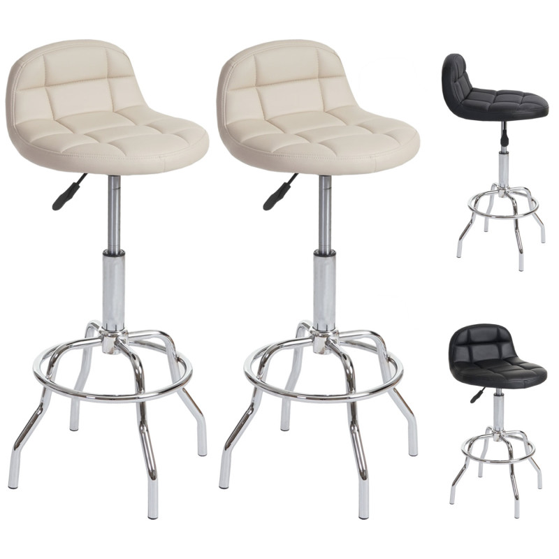 2x tabouret de bar Bolton, chaise de bar/comptoir, similicuir, rotatif - crème