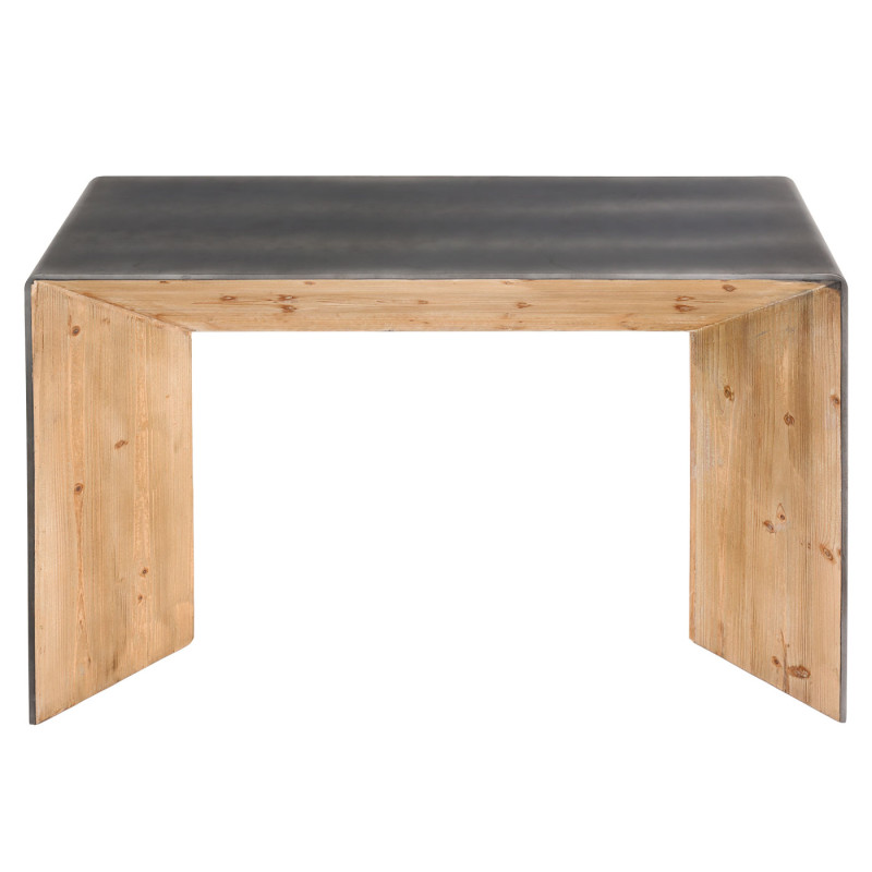 Table console table de téléphone table d'appoint, bois massif industriel MVG, 80x120x40cm naturel avec aspect métal