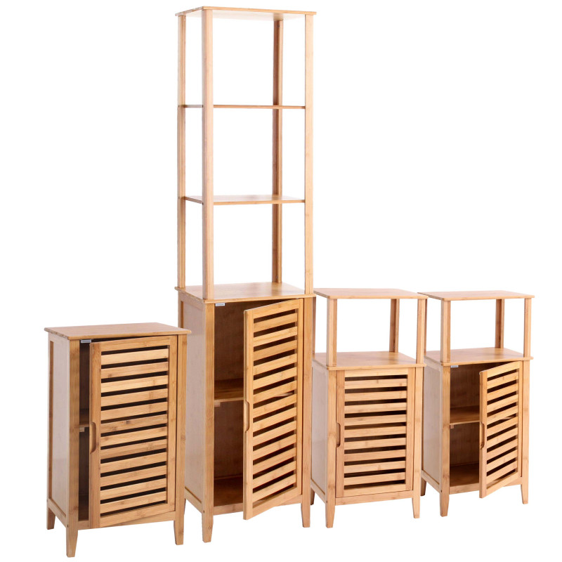 Set de salle de bain Narita, étagère, armoire, commode avec casier, bambou - 4 pièces