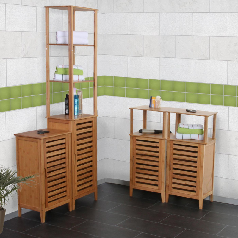 Set de salle de bain Narita, étagère, armoire, commode avec casier, bambou - 4 pièces