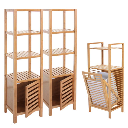 Set de salle de bain Narita, étagère / armoire + corbeille à linge, bambou, 3 pièces