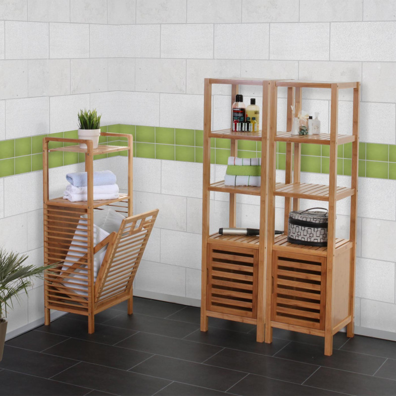 Set de salle de bain Narita, étagère / armoire + corbeille à linge, bambou, 3 pièces