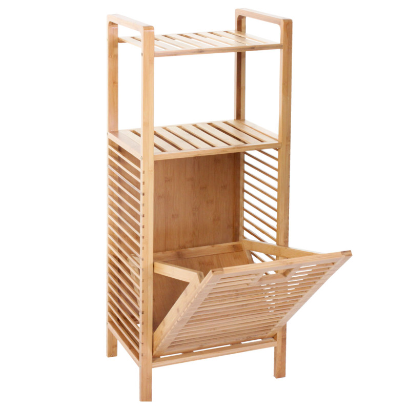 Set de salle de bain Narita, étagère / armoire + corbeille à linge, bambou, 3 pièces