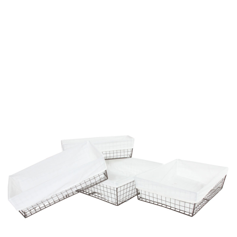 Lot de 4 paniers Tanta, paniers de conservation pour la salle de bain, métal avec enveloppe en tissu