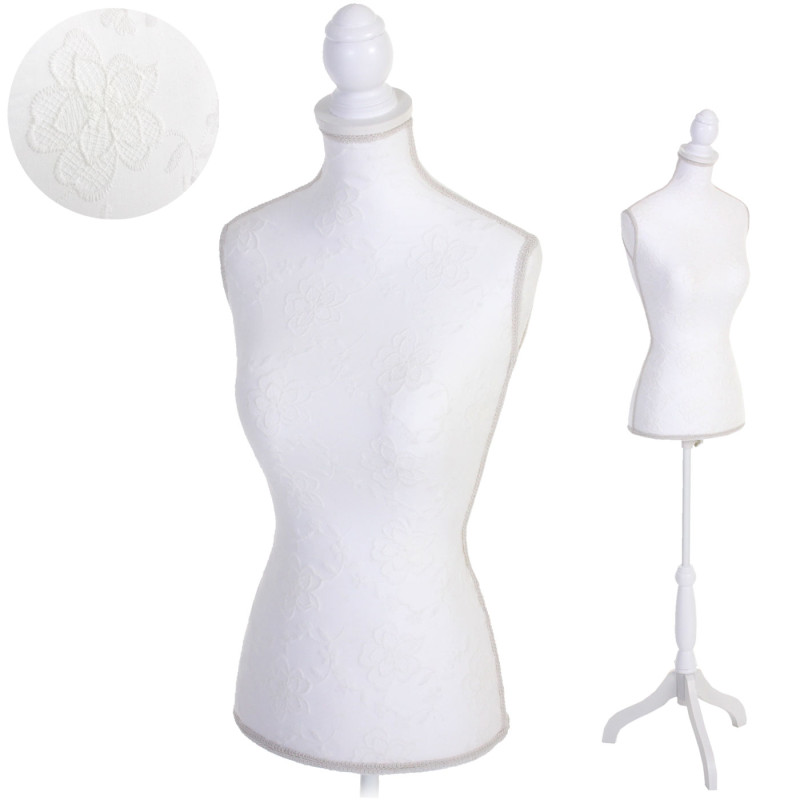 Mannequin de couture T220, mousse synthétique, torse féminin - blanc avec dentelle