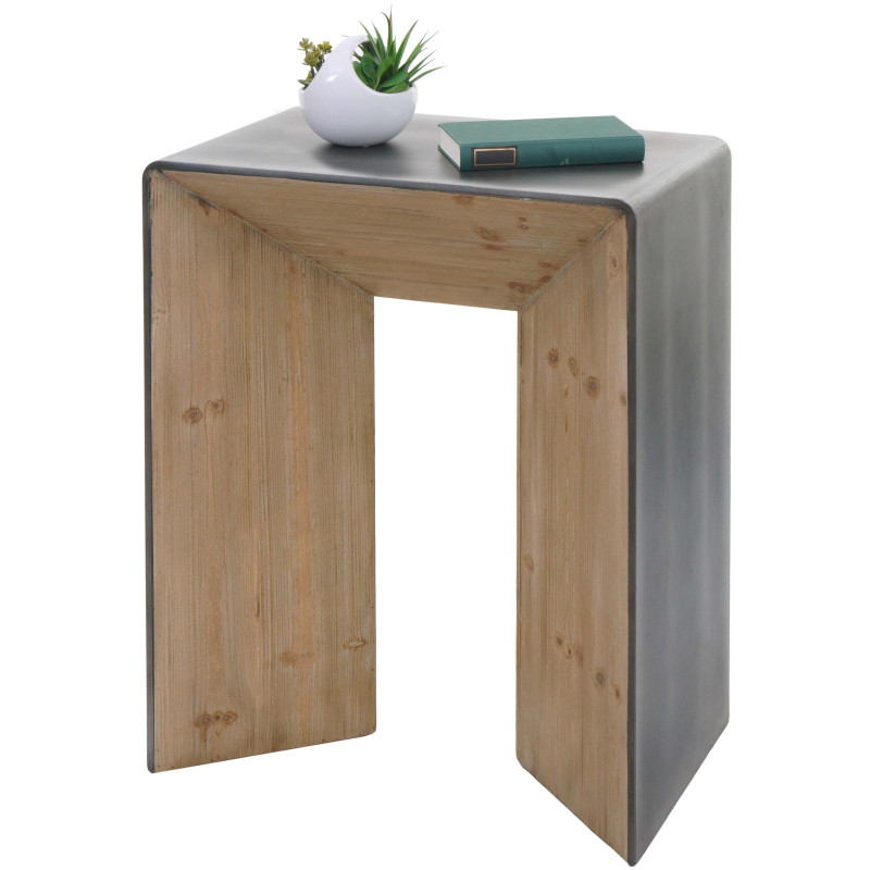 Table console table de téléphone table d'appoint, bois massif industriel MVG, 80x60x40cm naturel avec aspect métal