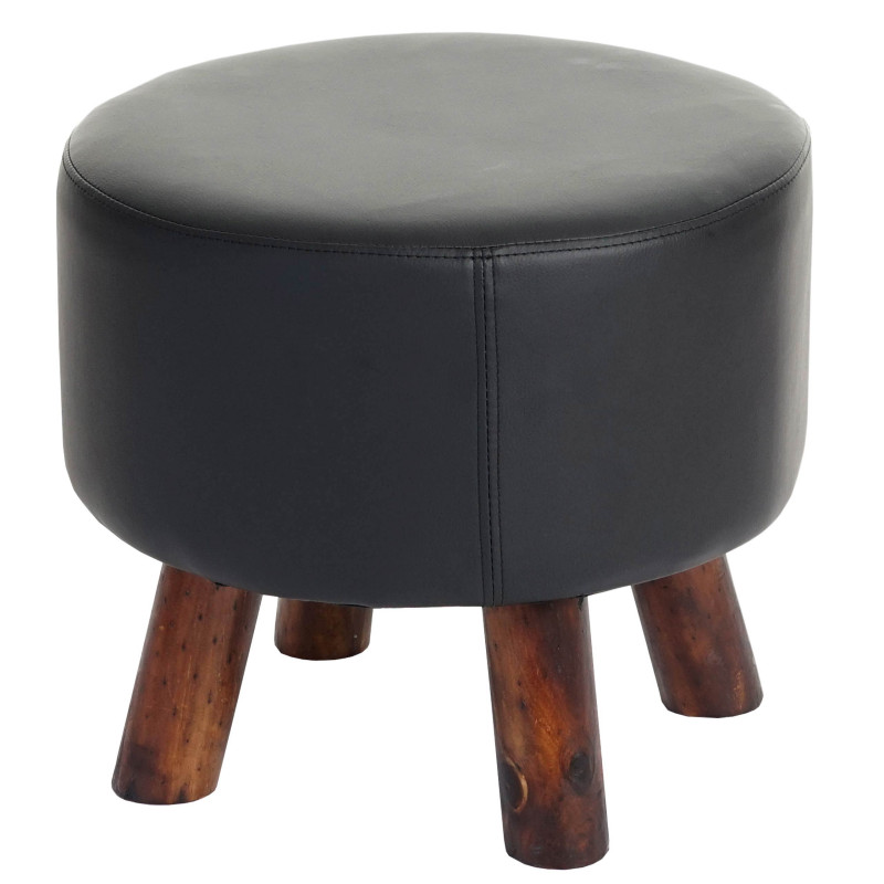 Tabouret Bondy, ottoman, tabouret à pieds Ø 42cm rond - similicuir noir