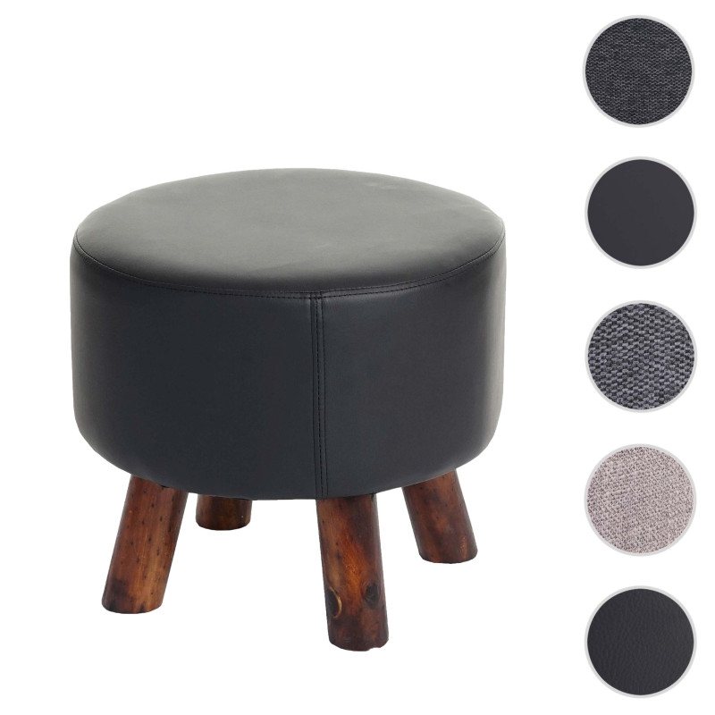 Tabouret Bondy, ottoman, tabouret à pieds Ø 42cm rond - similicuir noir