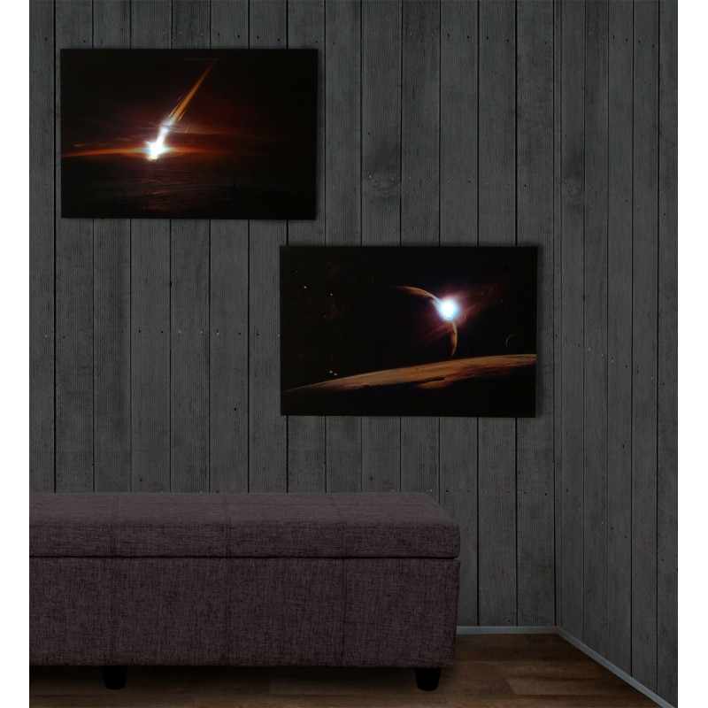 2x toiles de décoration murale LED tableau illuminé avec minuterie - 60x40cm - planète