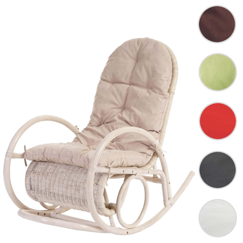 Fauteuil à bascule Esmeraldas, rocking-chair, fauteuil en rotin, blanc - rembourrage marron