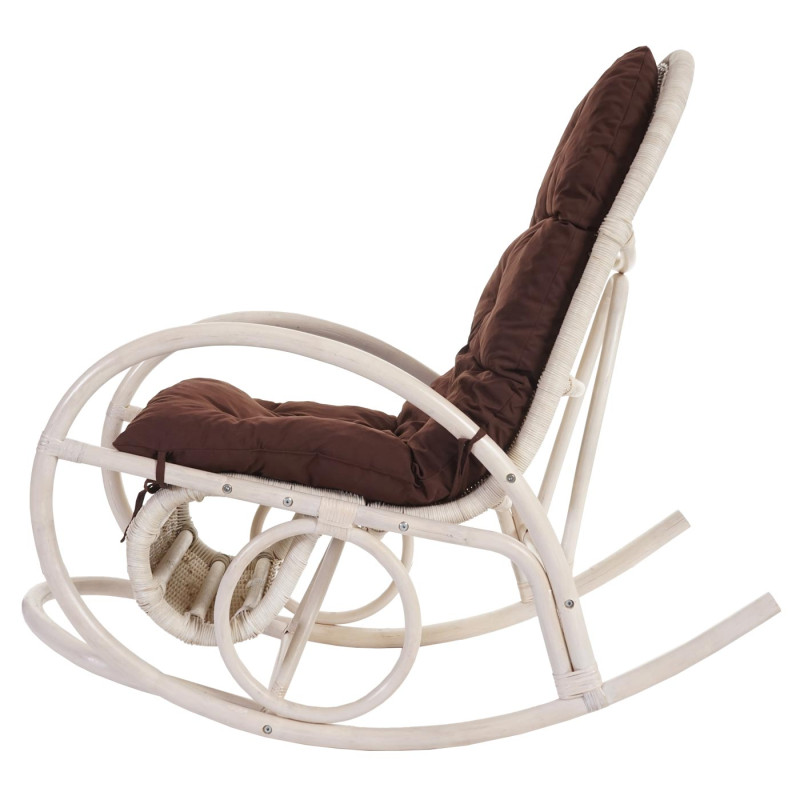 Fauteuil à bascule Esmeraldas, rocking-chair, fauteuil en rotin, blanc - rembourrage marron