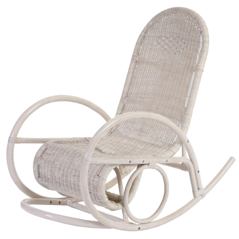 Fauteuil à bascule Esmeraldas, rocking-chair, fauteuil en rotin, blanc - rembourrage rouge