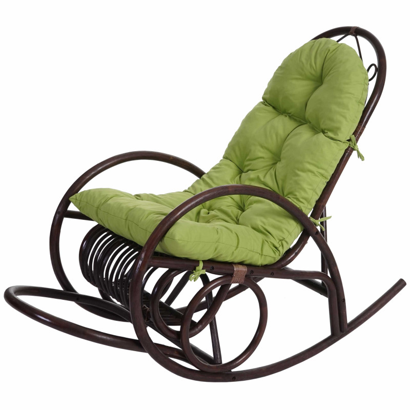 Fauteuil à bascule fauteuil pivotant, fauteuil en rotin, marron - rembourrage vert