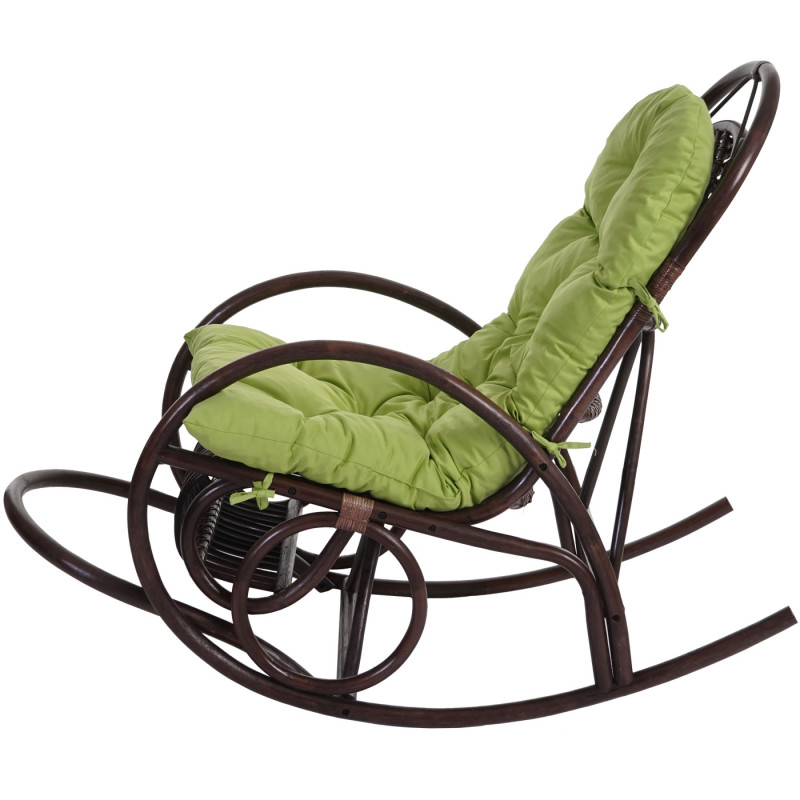 Fauteuil à bascule fauteuil pivotant, fauteuil en rotin, marron - rembourrage vert