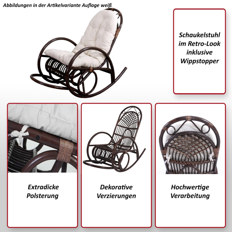 Fauteuil à bascule fauteuil pivotant, fauteuil en rotin, marron - rembourrage vert