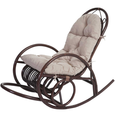 Fauteuil à bascule fauteuil pivotant, fauteuil en rotin, marron - rembourrage crème