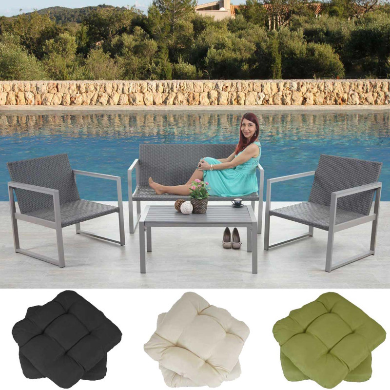 2-1-1 garniture de jardin Split, alu, ensemble canapé fauteuils, lounge, polyrotin - 4 coussins vert clair