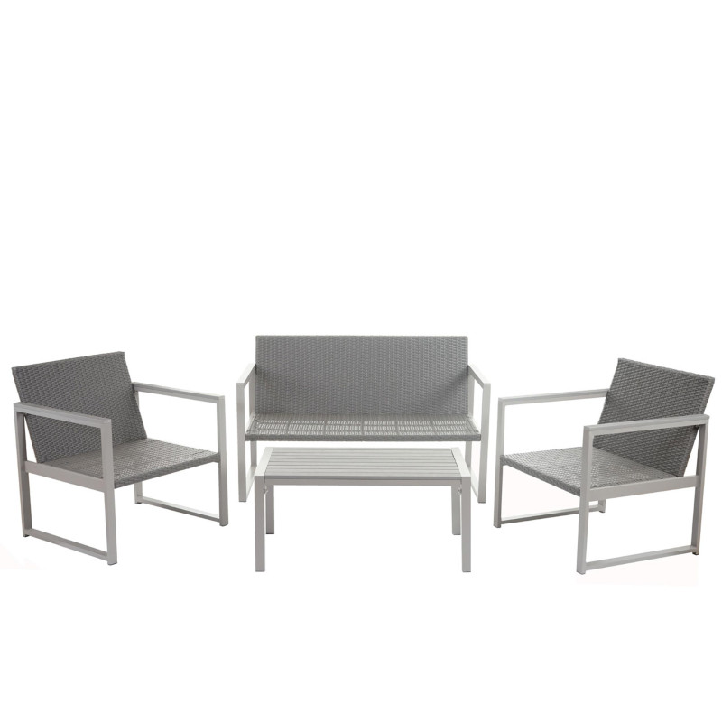 2-1-1 garniture de jardin Split, alu, ensemble canapé fauteuils, lounge, polyrotin - 4 coussins vert clair