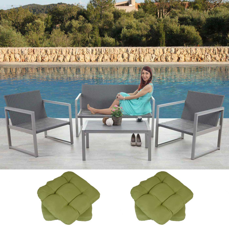 2-1-1 garniture de jardin Split, alu, ensemble canapé fauteuils, lounge, polyrotin - 4 coussins vert clair