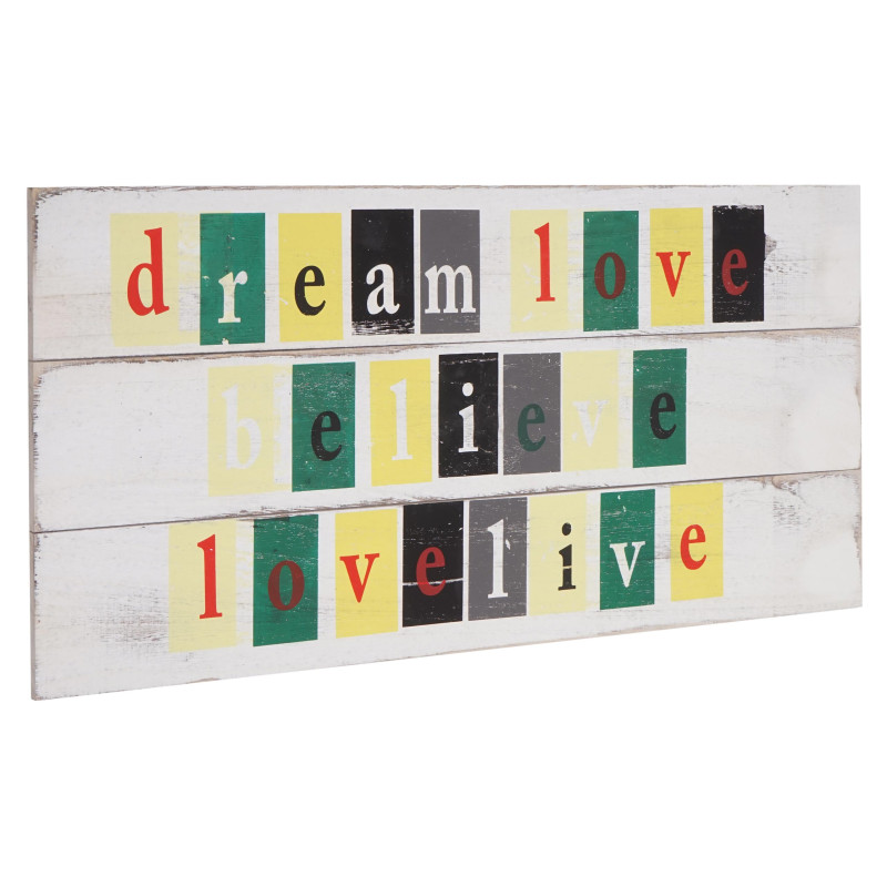 Planche murale Love-Life, planche décorative, panneau style shabby, vintage, 3 crochets, 30x60cm