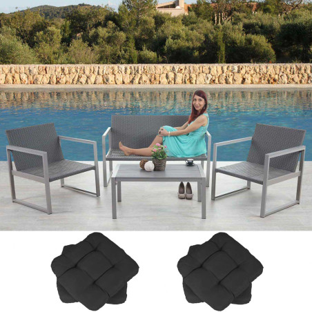 2-1-1 garniture de jardin Split, alu, ensemble canapé fauteuils, lounge, polyrotin - 4 coussins anthracite